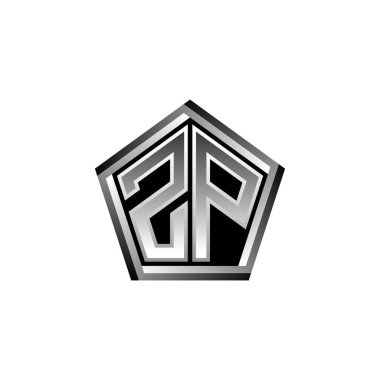 Modern geometrik gümüş şekilli ZP Monogram logo harfi. Geometrik şekil yuvarlanmış, daire dikdörtgeni ve üçgen şekil logosu dizaynı