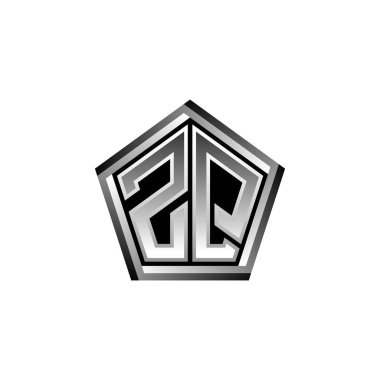Modern geometrik gümüş şekilli ZQ Monogram logo harfi. Geometrik şekil yuvarlanmış, daire dikdörtgeni ve üçgen şekil logosu dizaynı