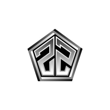 Modern geometrik gümüş şekilli ZZ Monogram logo harfleri. Geometrik şekil yuvarlanmış, daire dikdörtgeni ve üçgen şekil logosu dizaynı