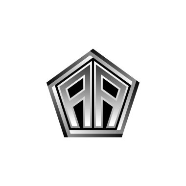 Modern geometrik gümüş şekilli AA Monogram logo harfi. Geometrik şekil yuvarlanmış, daire dikdörtgeni ve üçgen şekil logosu dizaynı