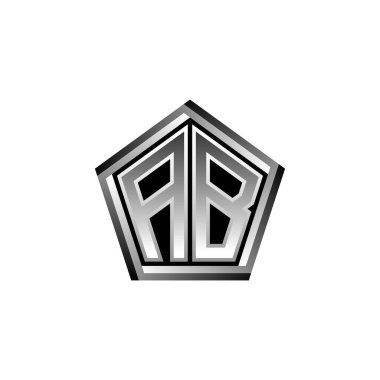 AB Monogram logo harfi ve modern geometrik gümüş stil tasarımı. Geometrik şekil yuvarlanmış, daire dikdörtgeni ve üçgen şekil logosu dizaynı