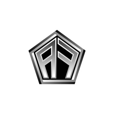 Modern geometrik gümüş stil tasarımlı AF Monogram logo harfi. Geometrik şekil yuvarlanmış, daire dikdörtgeni ve üçgen şekil logosu dizaynı