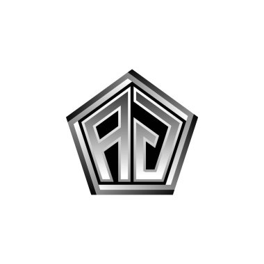 Modern geometrik gümüş şekilli AG Monogram logo harfi. Geometrik şekil yuvarlanmış, daire dikdörtgeni ve üçgen şekil logosu dizaynı