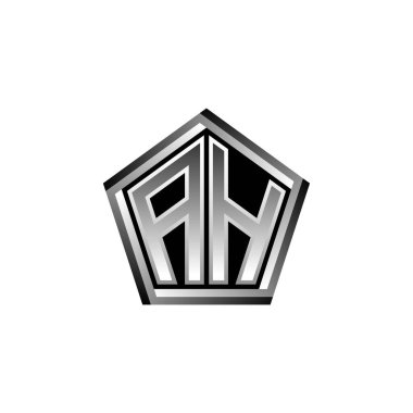 AH Monogram logo harfi modern geometrik gümüş stil tasarımı. Geometrik şekil yuvarlanmış, daire dikdörtgeni ve üçgen şekil logosu dizaynı