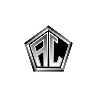 Modern geometrik gümüş şekilli AJ Monogram logo harfi. Geometrik şekil yuvarlanmış, daire dikdörtgeni ve üçgen şekil logosu dizaynı
