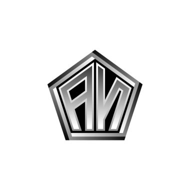 An Monogram logo harfi modern geometrik gümüş stil tasarımı. Geometrik şekil yuvarlanmış, daire dikdörtgeni ve üçgen şekil logosu dizaynı