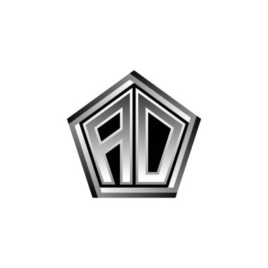 Modern geometrik gümüş tasarımı olan AO Monogram logo harfi. Geometrik şekil yuvarlanmış, daire dikdörtgeni ve üçgen şekil logosu dizaynı