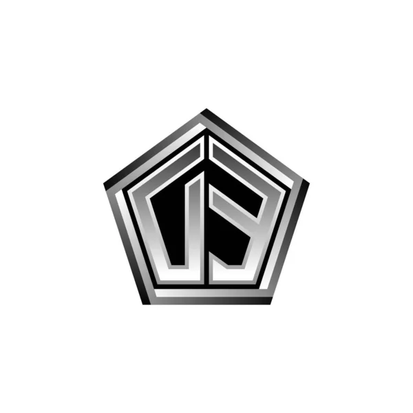モダンな幾何学的なシルバースタイルのデザインのDeのモノグラムロゴの手紙 幾何学的形状丸みを帯びた円の長方形と三角形のロゴデザイン — ストックベクタ