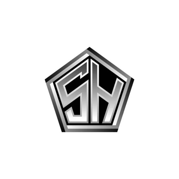 Modern Geometrik Gümüş Stil Tasarımlı Monogram Logo Harfi Geometrik Şekil — Stok Vektör