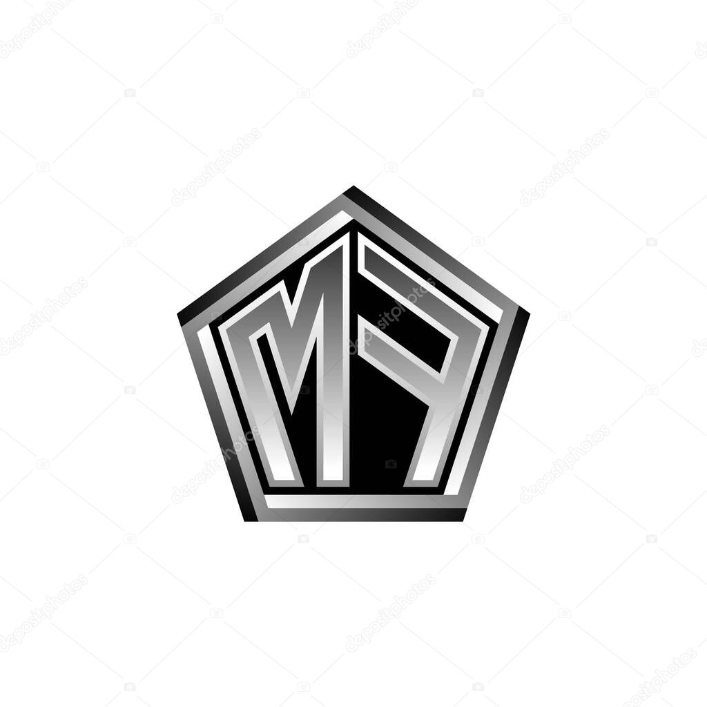 MF Monogram logo letter with modern geometric silver style design. Geometric shape rounded, circle rectangle and triangle shape logo design