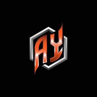 AY Monogram logo letter with modern geometric orange style design. Geometric hexagonal shape rounded, circle hexagon and triangle shape logo design