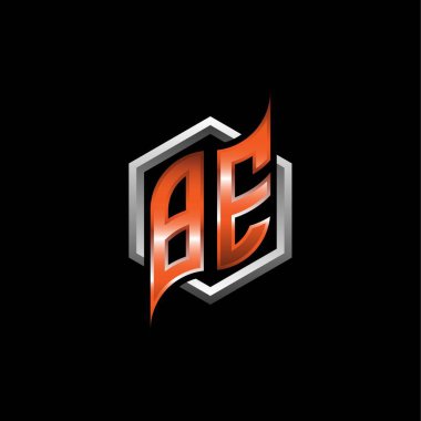 BE Monogram logo letter with modern geometric orange style design. Geometric hexagonal shape rounded, circle hexagon and triangle shape logo design