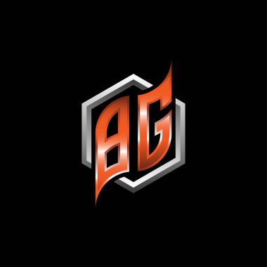 BG Monogram logo letter with modern geometric orange style design. Geometric hexagonal shape rounded, circle hexagon and triangle shape logo design