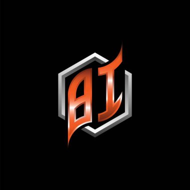 BI Monogram logo letter with modern geometric orange style design. Geometric hexagonal shape rounded, circle hexagon and triangle shape logo design