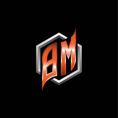 BM Monogram logo letter with modern geometric orange style design. Geometric hexagonal shape rounded, circle hexagon and triangle shape logo design