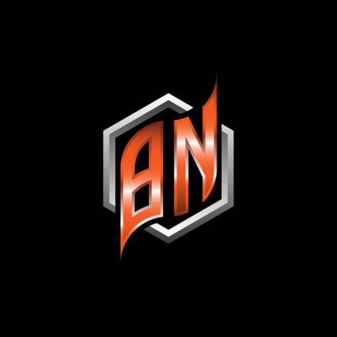 BN Monogram logo letter with modern geometric orange style design. Geometric hexagonal shape rounded, circle hexagon and triangle shape logo design