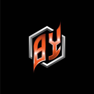 BY Monogram logo letter with modern geometric orange style design. Geometric hexagonal shape rounded, circle hexagon and triangle shape logo design