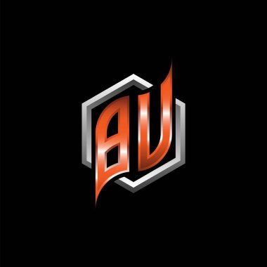 BU Monogram logo letter with modern geometric orange style design. Geometric hexagonal shape rounded, circle hexagon and triangle shape logo design