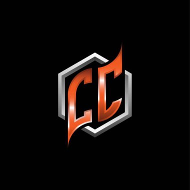 CC Monogram logo letter with modern geometric orange style design. Geometric hexagonal shape rounded, circle hexagon and triangle shape logo design