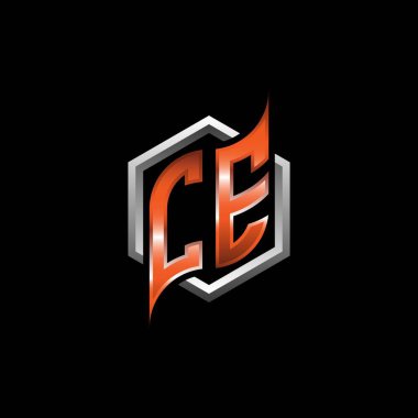 CE Monogram logo letter with modern geometric orange style design. Geometric hexagonal shape rounded, circle hexagon and triangle shape logo design