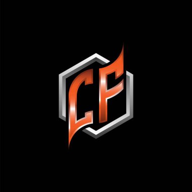 CF Monogram logo letter with modern geometric orange style design. Geometric hexagonal shape rounded, circle hexagon and triangle shape logo design