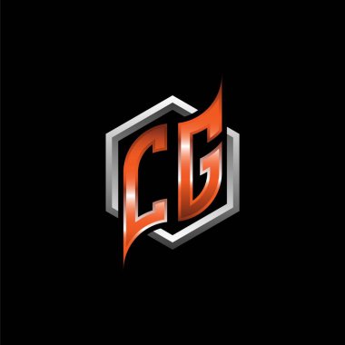 CG Monogram logo letter with modern geometric orange style design. Geometric hexagonal shape rounded, circle hexagon and triangle shape logo design
