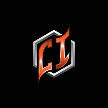 CI Monogram logo letter with modern geometric orange style design. Geometric hexagonal shape rounded, circle hexagon and triangle shape logo design