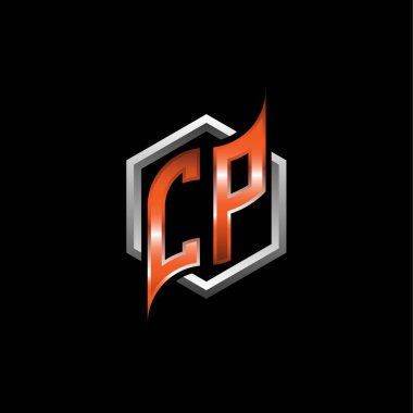 CP Monogram logo letter with modern geometric orange style design. Geometric hexagonal shape rounded, circle hexagon and triangle shape logo design
