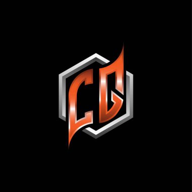 CQ Monogram logo letter with modern geometric orange style design. Geometric hexagonal shape rounded, circle hexagon and triangle shape logo design