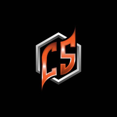 CS Monogram logo letter with modern geometric orange style design. Geometric hexagonal shape rounded, circle hexagon and triangle shape logo design