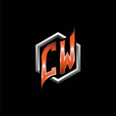 CW Monogram logo letter with modern geometric orange style design. Geometric hexagonal shape rounded, circle hexagon and triangle shape logo design