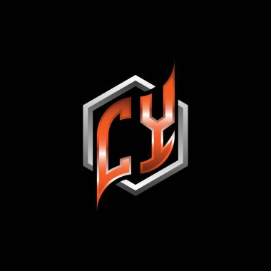 CY Monogram logo letter with modern geometric orange style design. Geometric hexagonal shape rounded, circle hexagon and triangle shape logo design