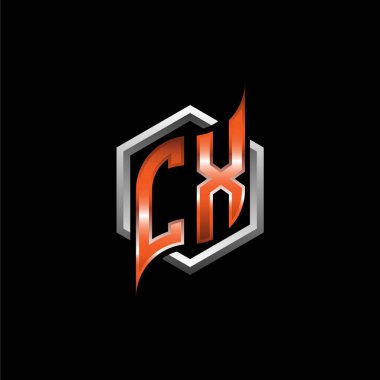 CX Monogram logo letter with modern geometric orange style design. Geometric hexagonal shape rounded, circle hexagon and triangle shape logo design