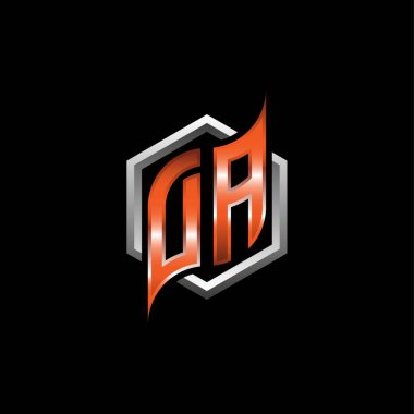 DA Monogram logo letter with modern geometric orange style design. Geometric hexagonal shape rounded, circle hexagon and triangle shape logo design