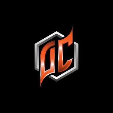 DC Monogram logo letter with modern geometric orange style design. Geometric hexagonal shape rounded, circle hexagon and triangle shape logo design