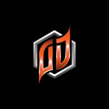 DD Monogram logo letter with modern geometric orange style design. Geometric hexagonal shape rounded, circle hexagon and triangle shape logo design