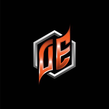 DE Monogram logo letter with modern geometric orange style design. Geometric hexagonal shape rounded, circle hexagon and triangle shape logo design