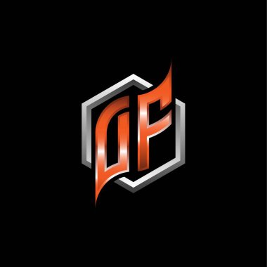 DF Monogram logo letter with modern geometric orange style design. Geometric hexagonal shape rounded, circle hexagon and triangle shape logo design