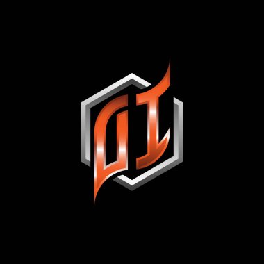 DI Monogram logo letter with modern geometric orange style design. Geometric hexagonal shape rounded, circle hexagon and triangle shape logo design