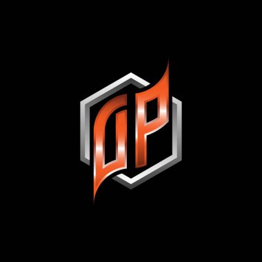 DP Monogram logo letter with modern geometric orange style design. Geometric hexagonal shape rounded, circle hexagon and triangle shape logo design