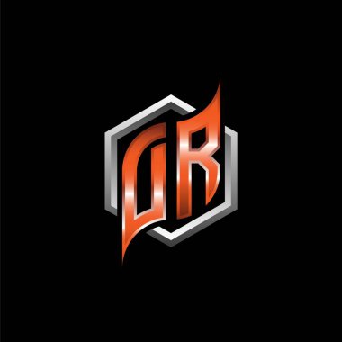 DR Monogram logo letter with modern geometric orange style design. Geometric hexagonal shape rounded, circle hexagon and triangle shape logo design