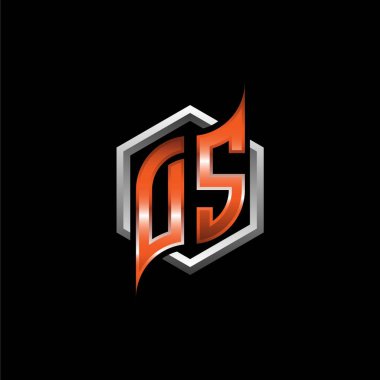 DS Monogram logo letter with modern geometric orange style design. Geometric hexagonal shape rounded, circle hexagon and triangle shape logo design