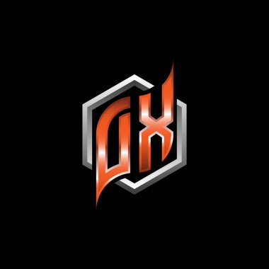 DX Monogram logo letter with modern geometric orange style design. Geometric hexagonal shape rounded, circle hexagon and triangle shape logo design