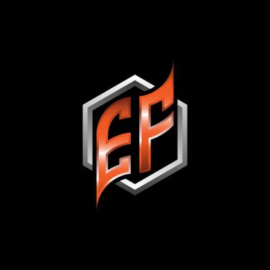 EF Monogram logo letter with modern geometric orange style design. Geometric hexagonal shape rounded, circle hexagon and triangle shape logo design