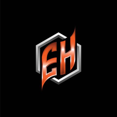 EH Monogram logo letter with modern geometric orange style design. Geometric hexagonal shape rounded, circle hexagon and triangle shape logo design