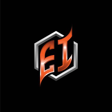 EI Monogram logo letter with modern geometric orange style design. Geometric hexagonal shape rounded, circle hexagon and triangle shape logo design