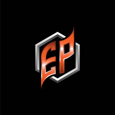 EP Monogram logo letter with modern geometric orange style design. Geometric hexagonal shape rounded, circle hexagon and triangle shape logo design