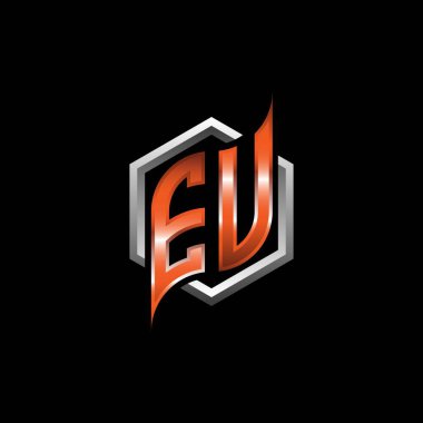 EU Monogram logo letter with modern geometric orange style design. Geometric hexagonal shape rounded, circle hexagon and triangle shape logo design