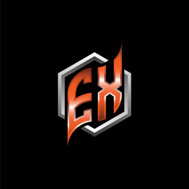 EX Monogram logo letter with modern geometric orange style design. Geometric hexagonal shape rounded, circle hexagon and triangle shape logo design