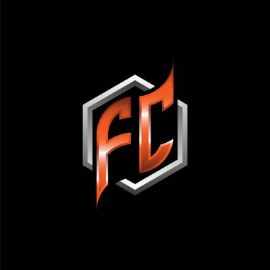 FC Monogram logo letter with modern geometric orange style design. Geometric hexagonal shape rounded, circle hexagon and triangle shape logo design